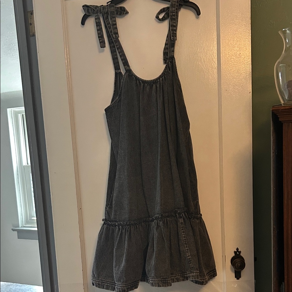 Stylish Gray Denim Romper w Pockets